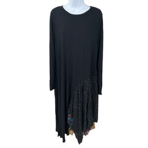 Chalet et Ceci Dress Sz L Black Bamboo Patchwork Asymmetrical Boho Lagenlook